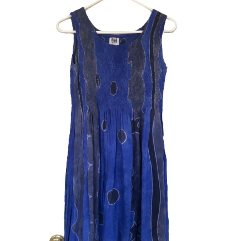 NWOT RAMA MADE IN INDONESIA BLUE RAYON BOHO A-LINE SLEEVELESS DRESS SIZE S
